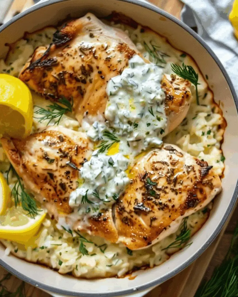 Dump‑and‑Bake Chicken Tzatziki Casserole
