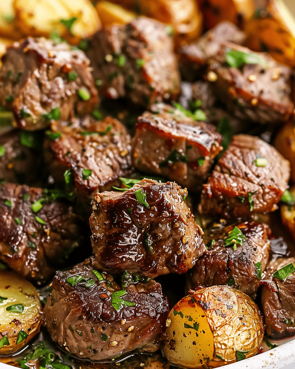Garlic Butter Steak Bites and Potatoes