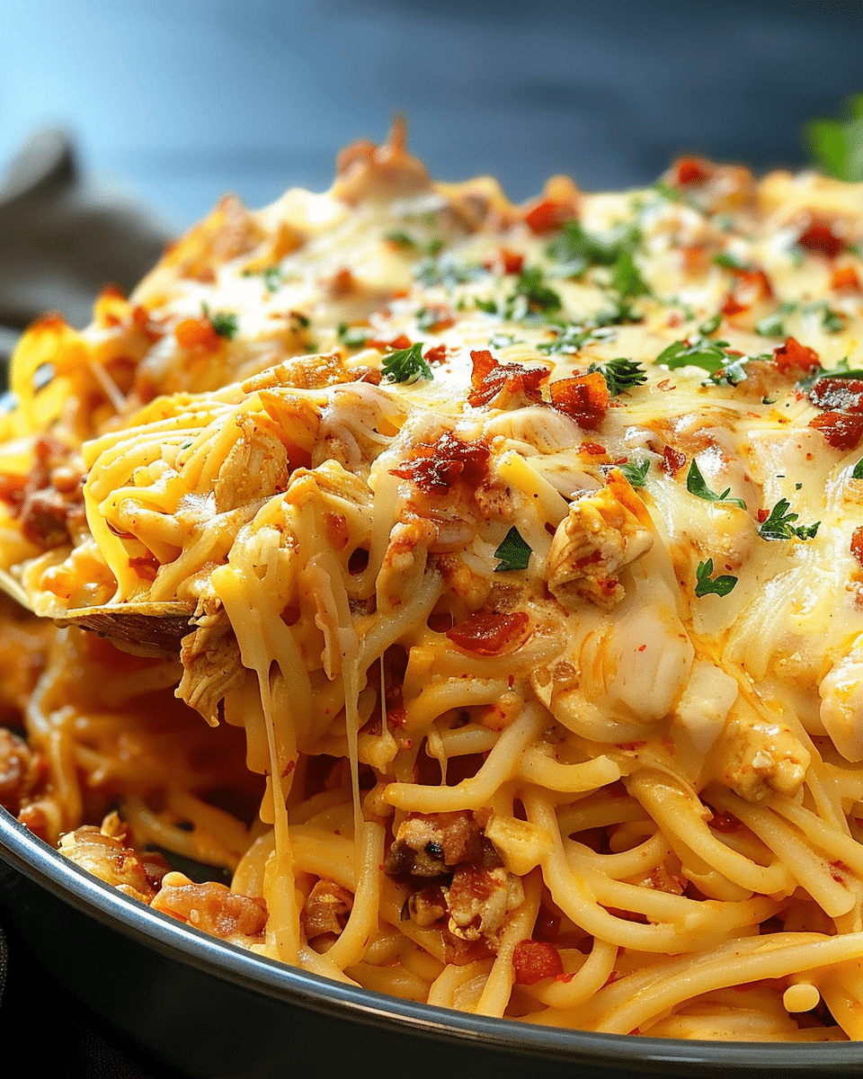 Irresistible Spicy Southern Cheesy Chicken Spaghetti Casserole