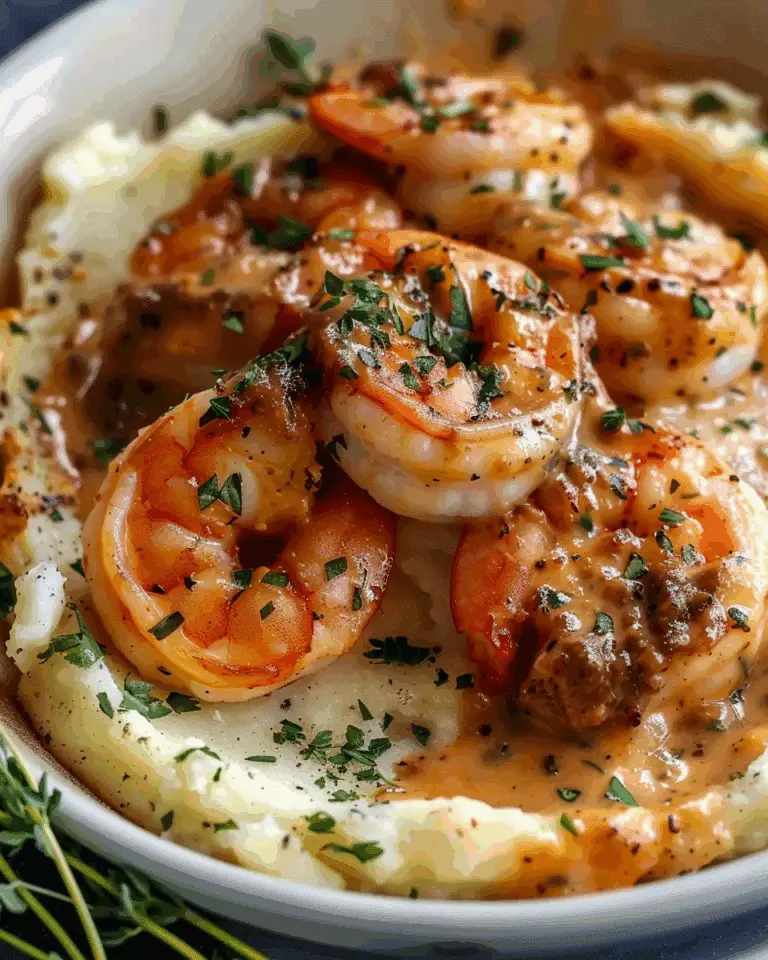 Creamy Garlic Shrimp Over Mashed Potatoes