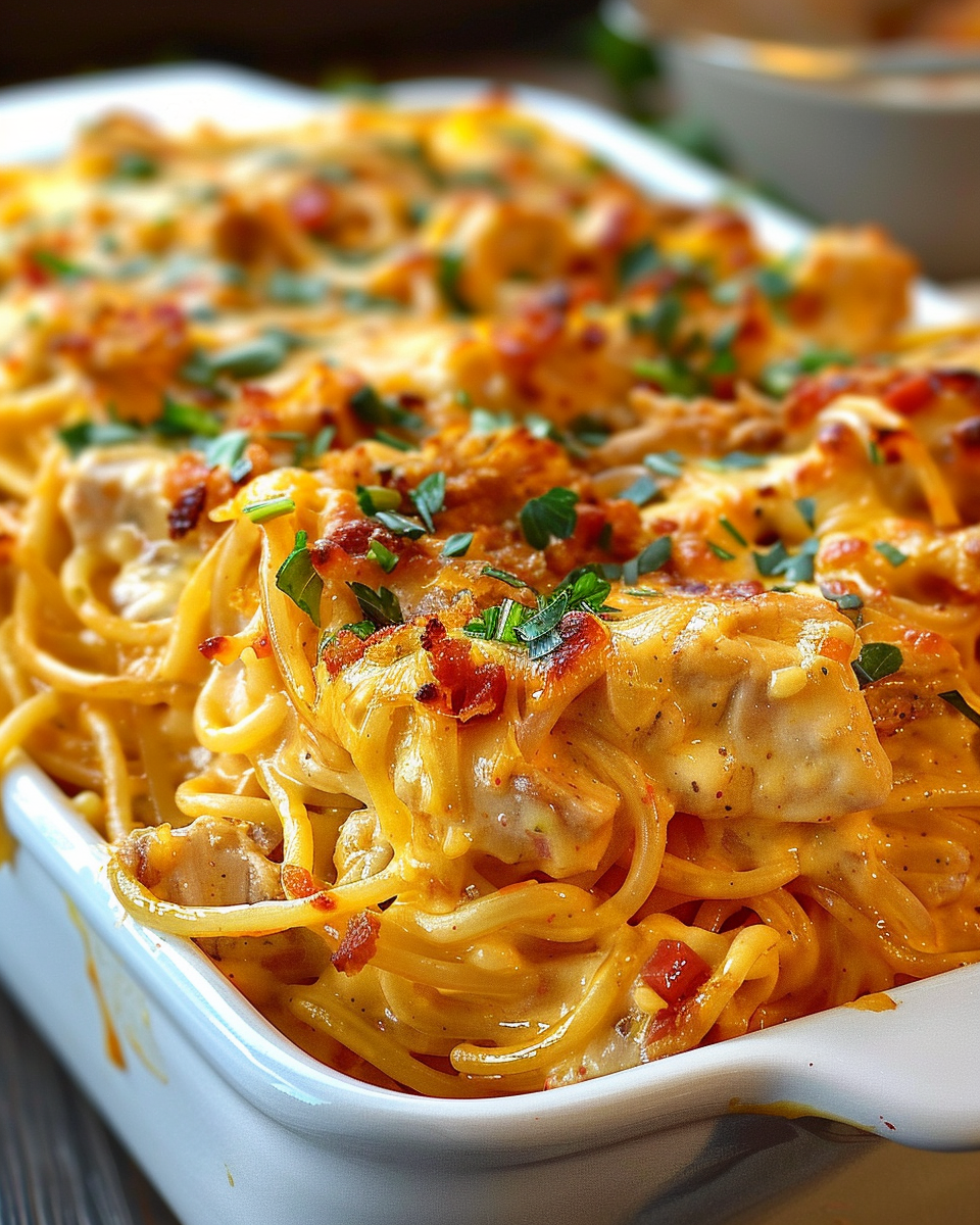 Irresistible Spicy Southern Cheesy Chicken Spaghetti Casserole