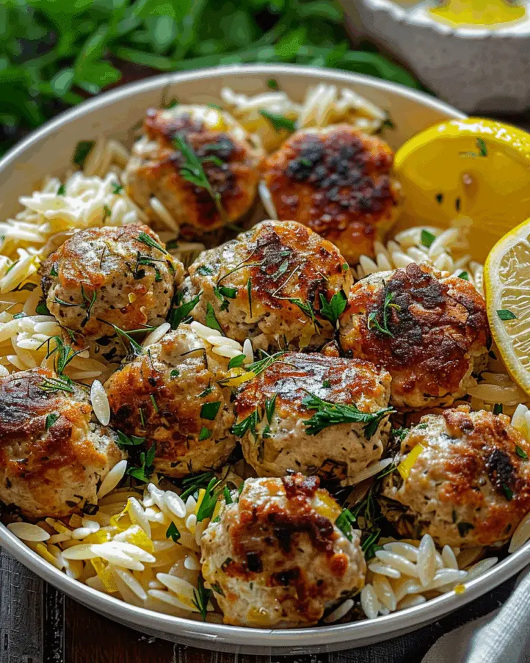 Greek Chicken Meatballs with Lemon Orzo