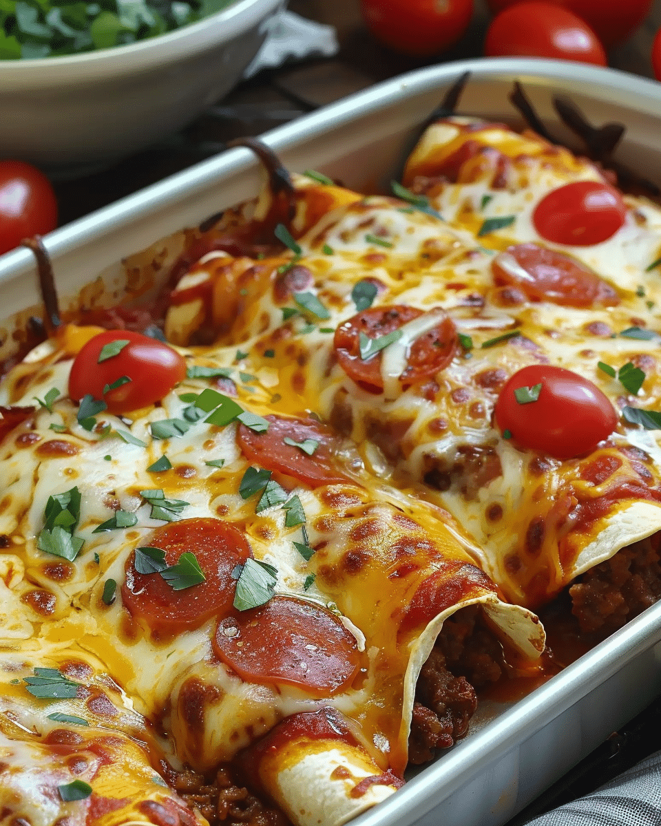 Pizza Enchiladas with Ground Beef