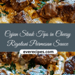 Cajun Steak Tips in Cheesy Rigatoni Parmesan Sauce