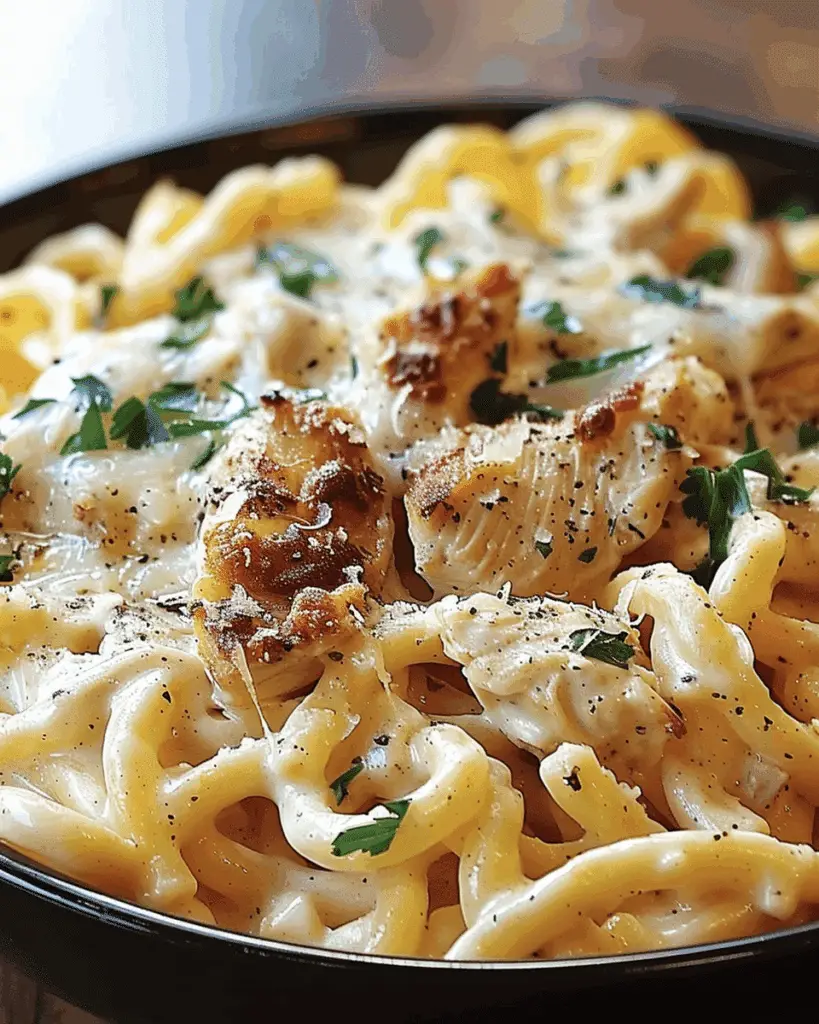 The Best Crockpot Garlic Parmesan Chicken Pasta