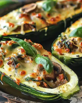 Spinach, Mushroom, and Ricotta Stuffed Zucchini
