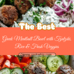 Greek Meatball Bowl with Tzatziki, Rice & Fresh Veggies