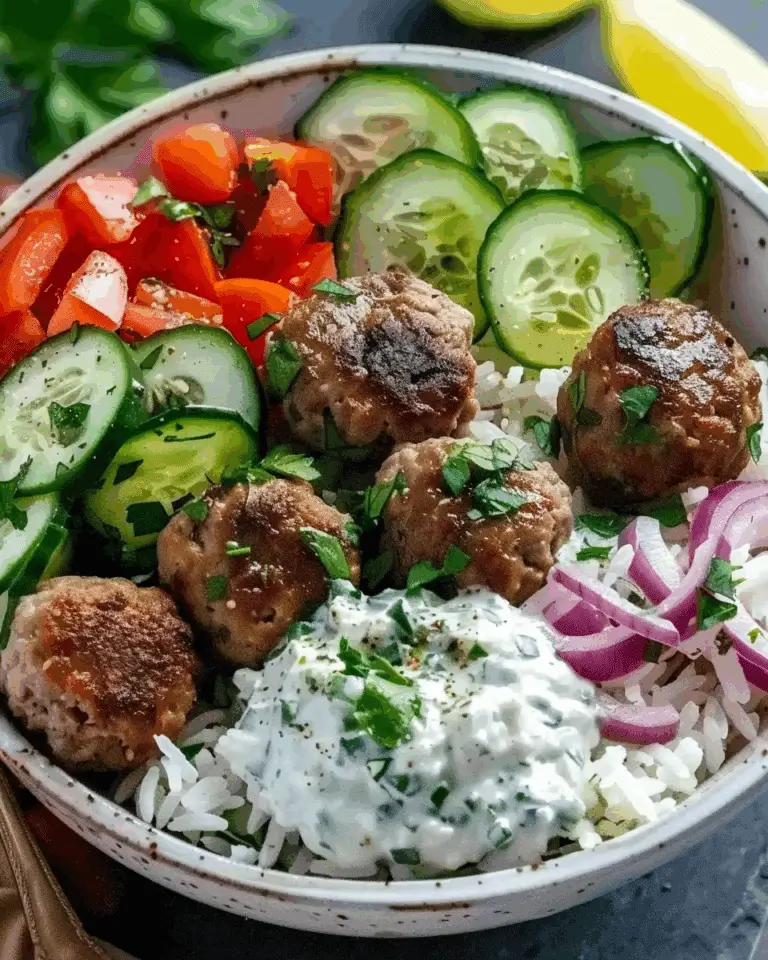 Greek Meatball Bowl with Tzatziki, Rice & Fresh Veggies