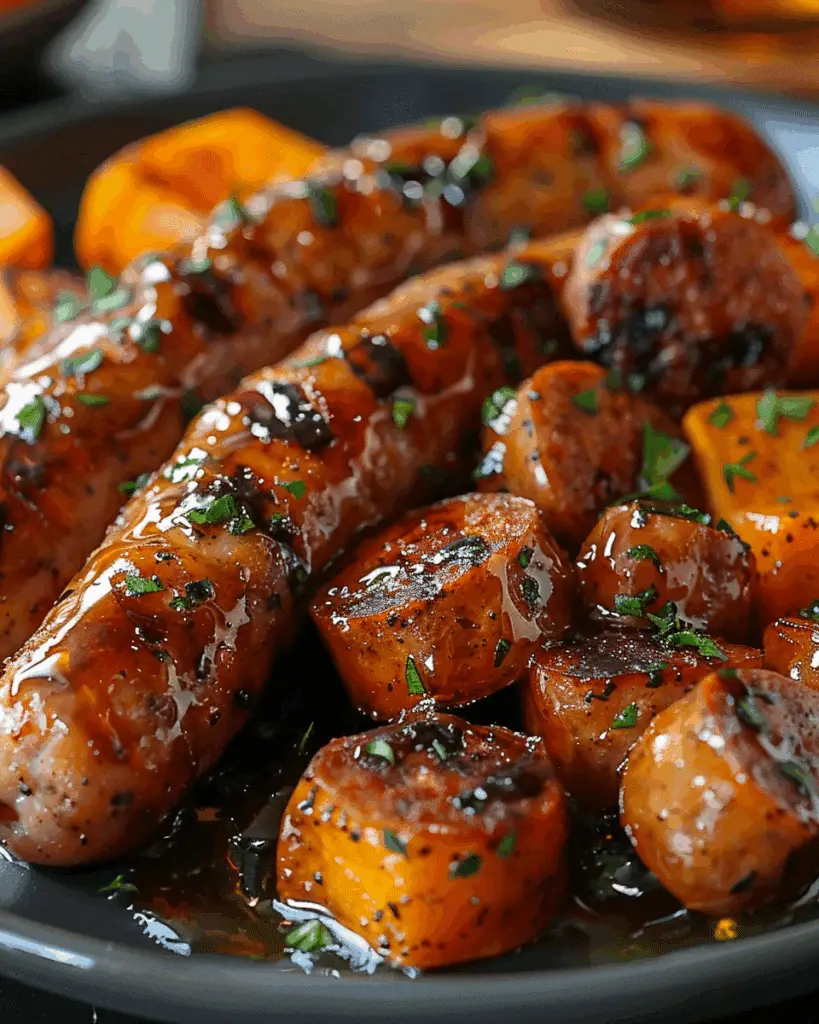 Sausage and Sweet Potatoes with Honey Garlic Sauce