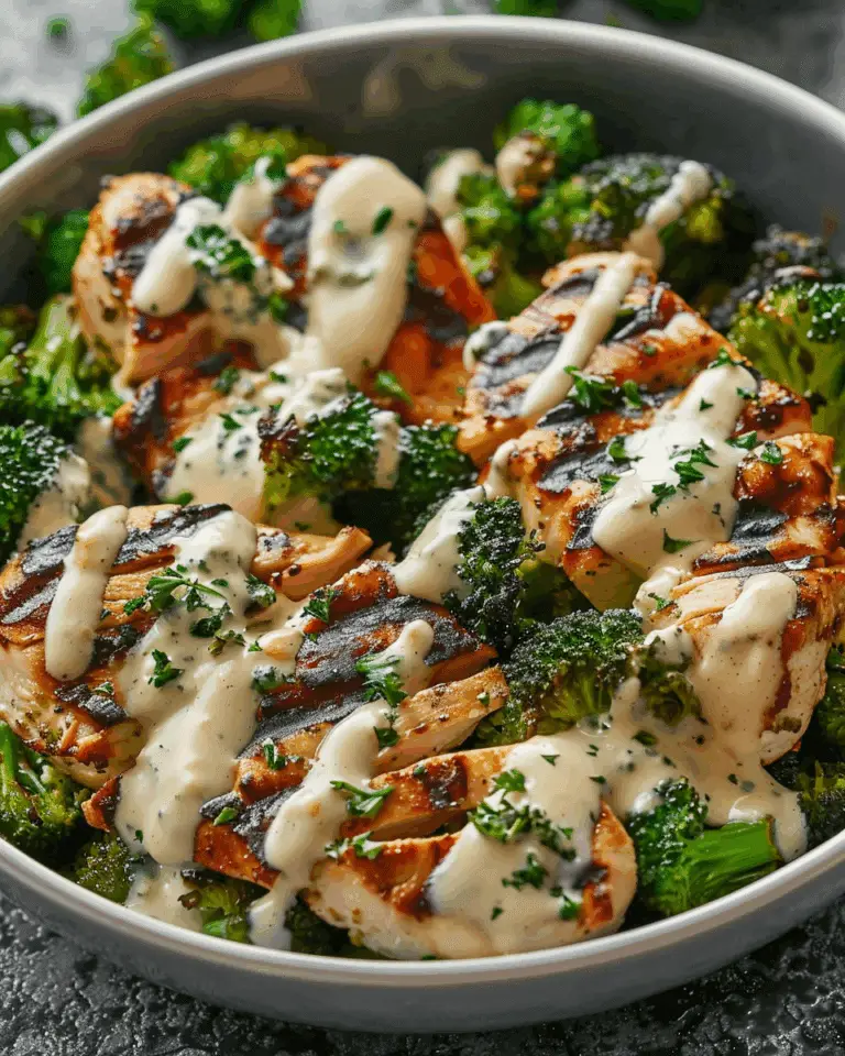 Grilled Chicken & Broccoli Bowls with Creamy Garlic Sauce