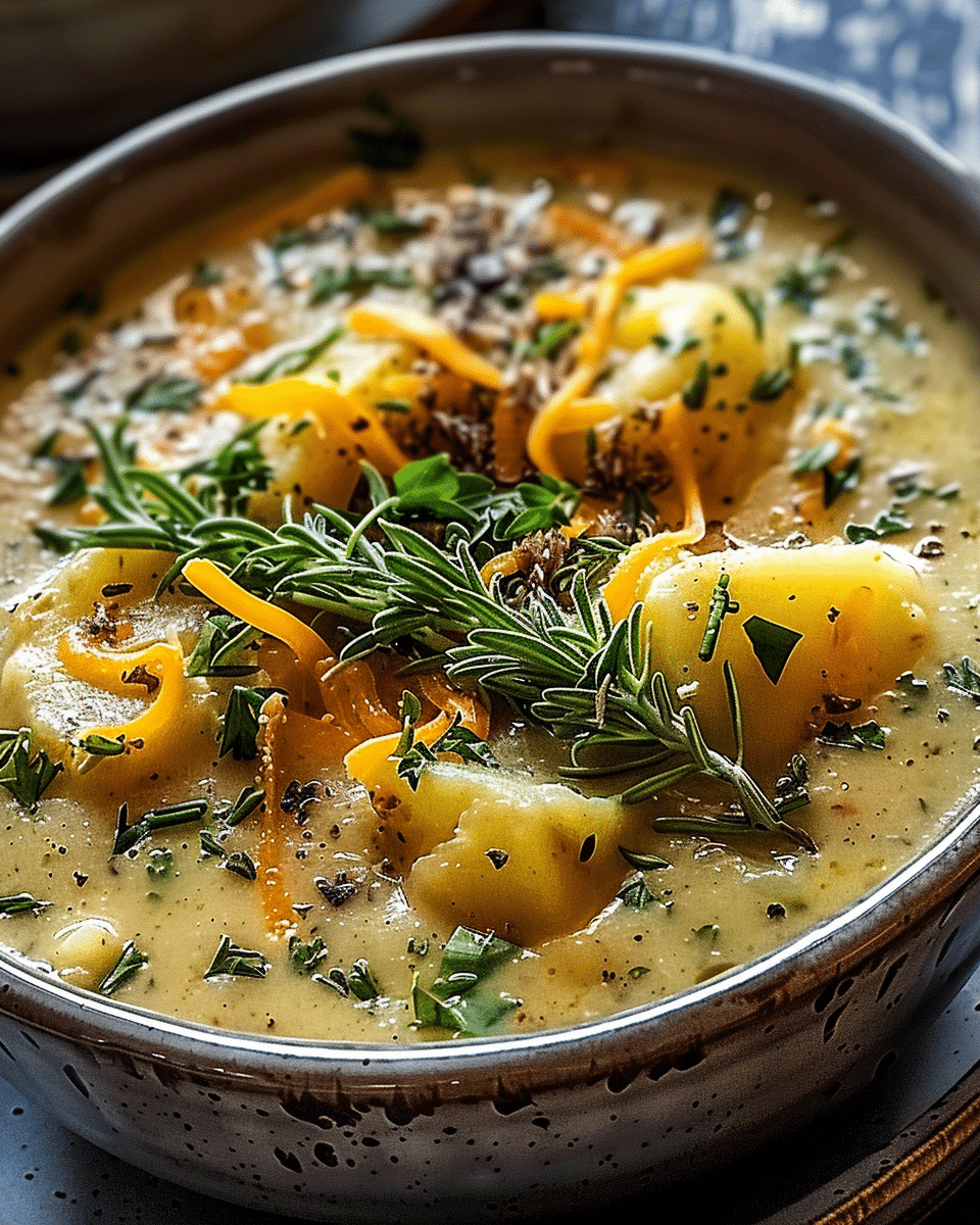 Hearty Cheddar Garlic Herb Potato Soup Recipe