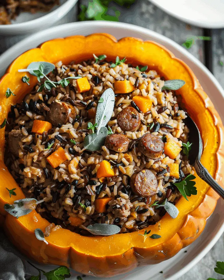 Pumpkin Stuffed with Wild Rice and Sausage