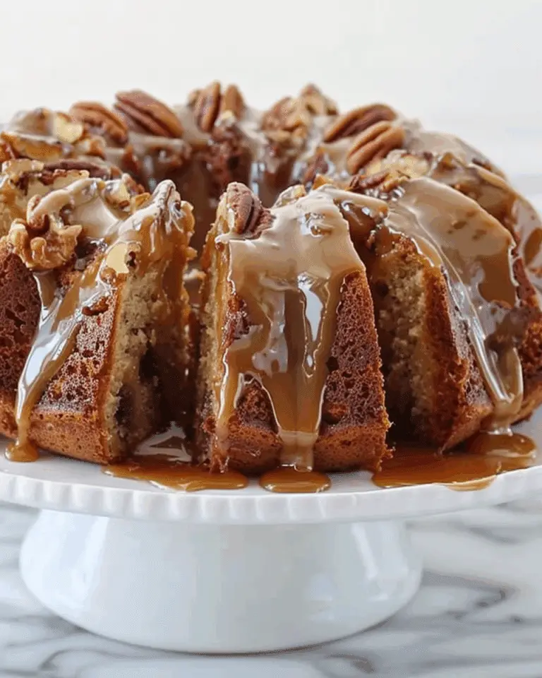 Apple Pecan Cake with Caramel Glaze