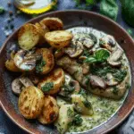 Chicken Pot Pie Pasta with Sage Potatoes & Mushroom Basil Pesto