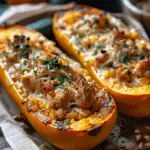 Sweet and Savory Honey Roasted Butternut Squash Stuffed with Chicken