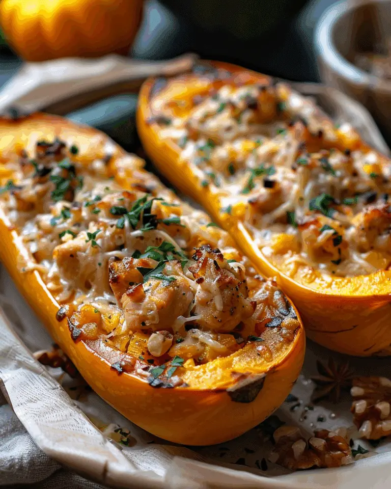Sweet and Savory Honey Roasted Butternut Squash Stuffed with Chicken