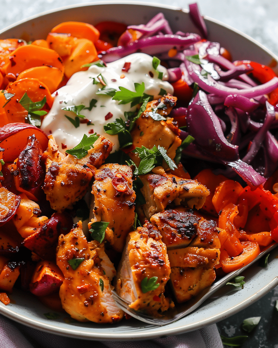 Healthy Spicy Chicken and Roasted Vegetable Bowls