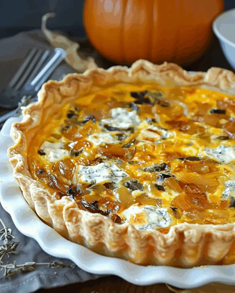 Roasted Pumpkin Quiche with Caramelized Onions and Gorgonzola