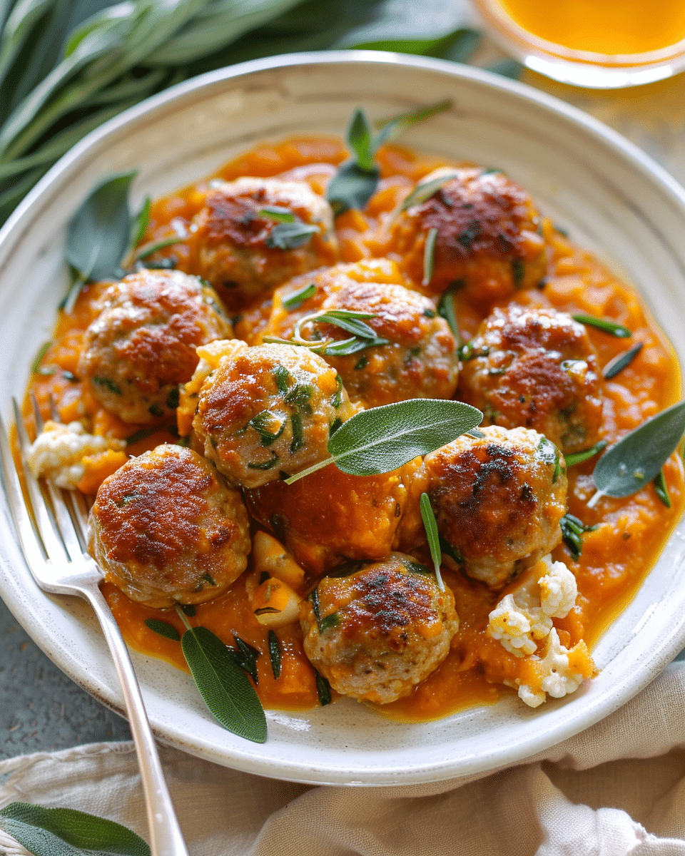 Turkey Meatballs in Pumpkin Sage Sauce