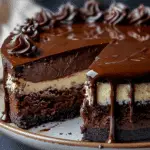 Chocolate Cheesecake Filled and Ganache-Topped Cake