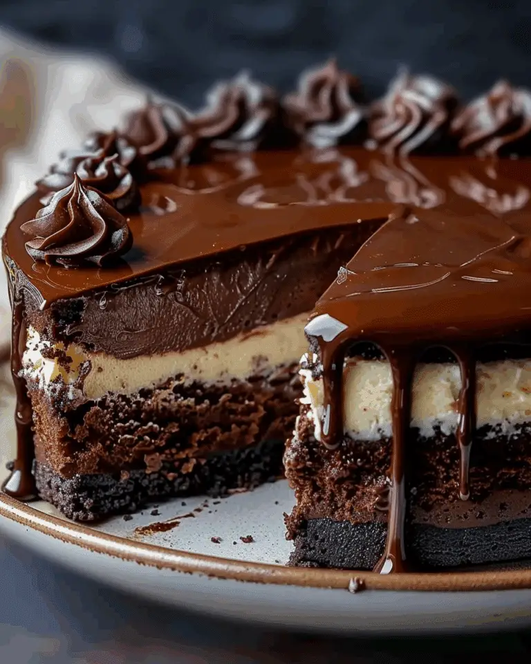 Chocolate Cheesecake Filled and Ganache-Topped Cake