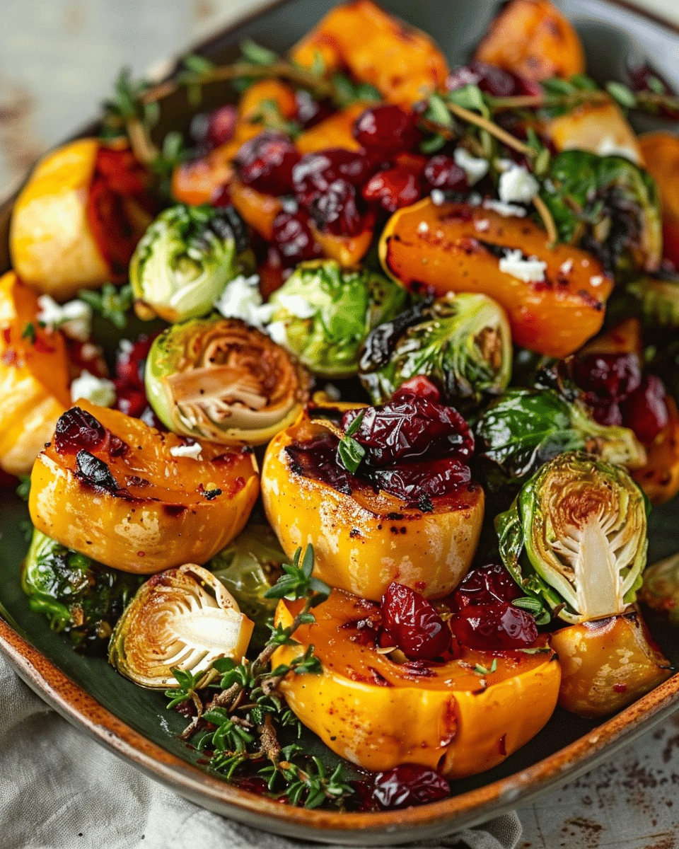 Cranberry-Glazed Roasted Butternut Squash, Brussels Sprouts