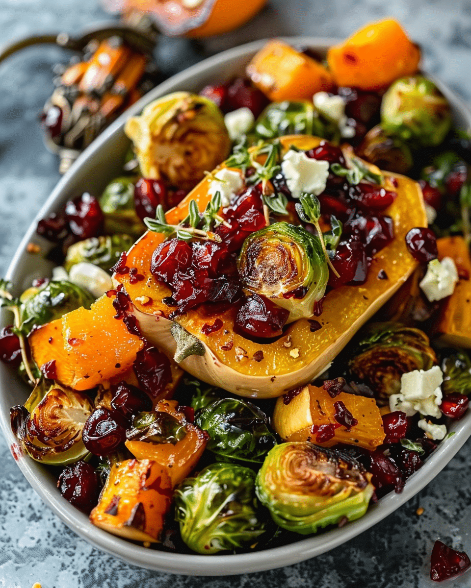 Cranberry-Glazed Roasted Butternut Squash, Brussels Sprouts