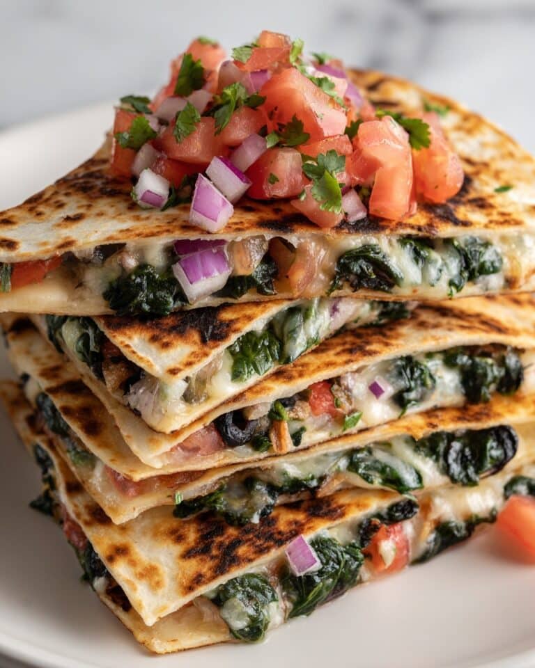 Mediterranean Quesadillas with Spinach, Feta, Mozzarella, and Red Onion Recipe