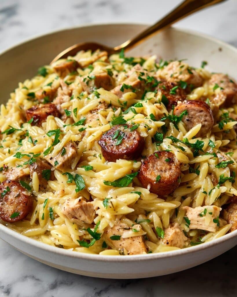 Creamy Chicken Sausage Orzo Skillet Recipe