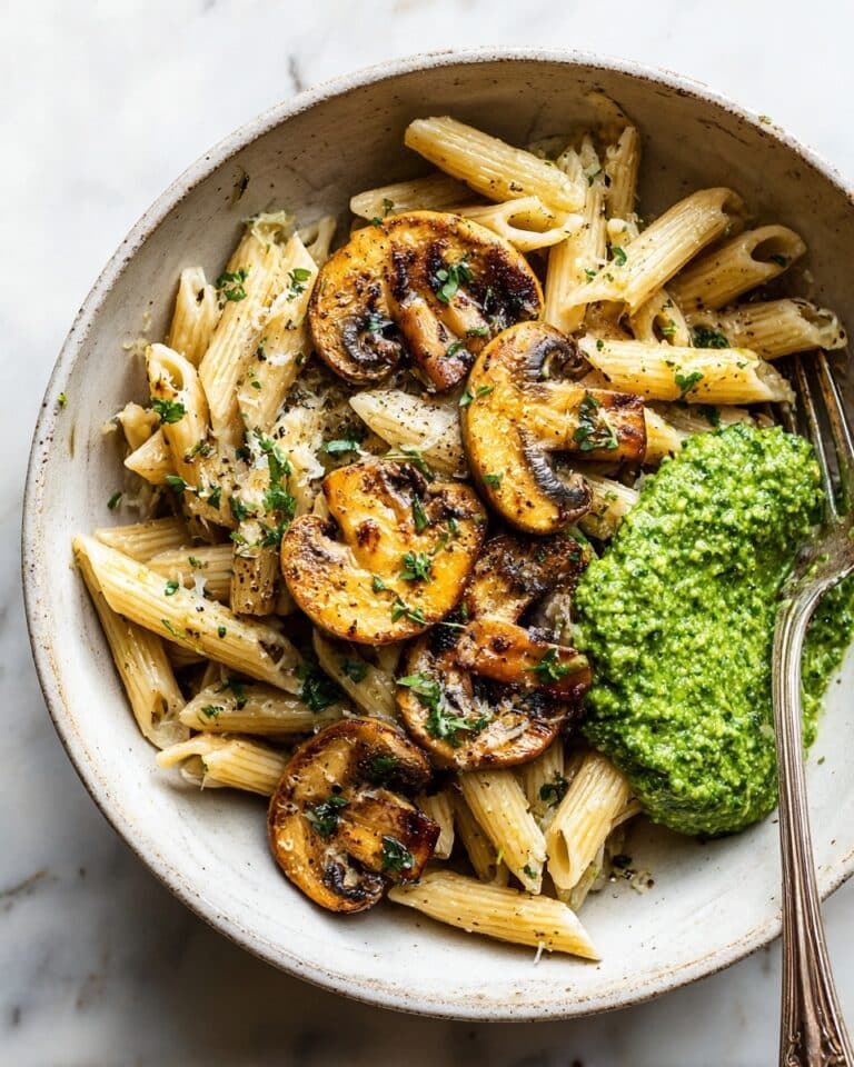 Simple Mushroom Penne with Walnut Pesto Recipe