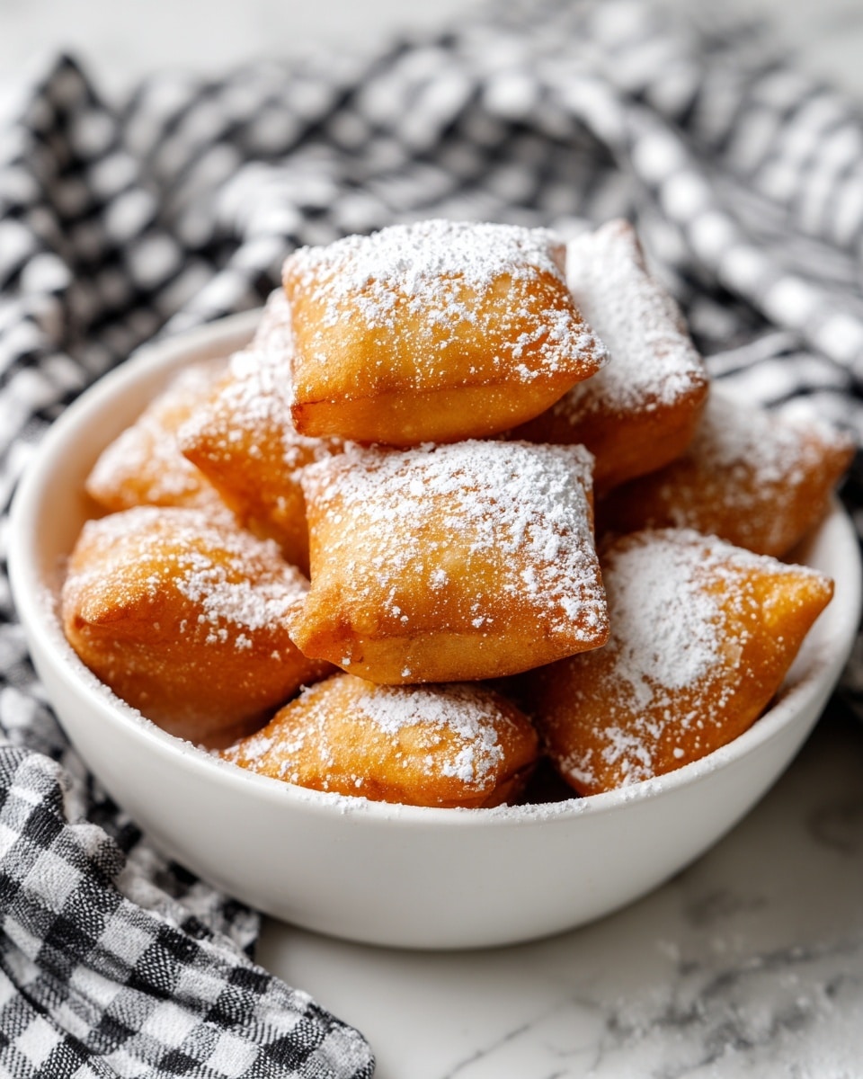 A white plate filled with small golden brown fried dough balls, each lightly dusted with white powdered sugar. The dough balls have a rough texture on the outside with hints of fluffiness inside. The plate sits on a white marbled surface, and the background has soft, muted tones that highlight the warm color of the dough. The overall look is inviting and cozy, with the powdered sugar adding a delicate contrast to the warm golden color of the fried dough balls. photo taken with an iphone --ar 4:5 --v 7