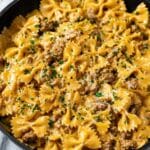 Cajun Cream Cheese Alfredo Bowties with Spiced Ground Beef Recipe