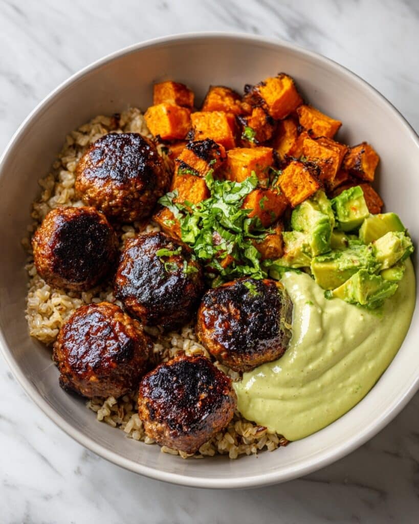 Ultimate Barbecue Meatball Bowls with Creamy Avocado Sauce Recipe