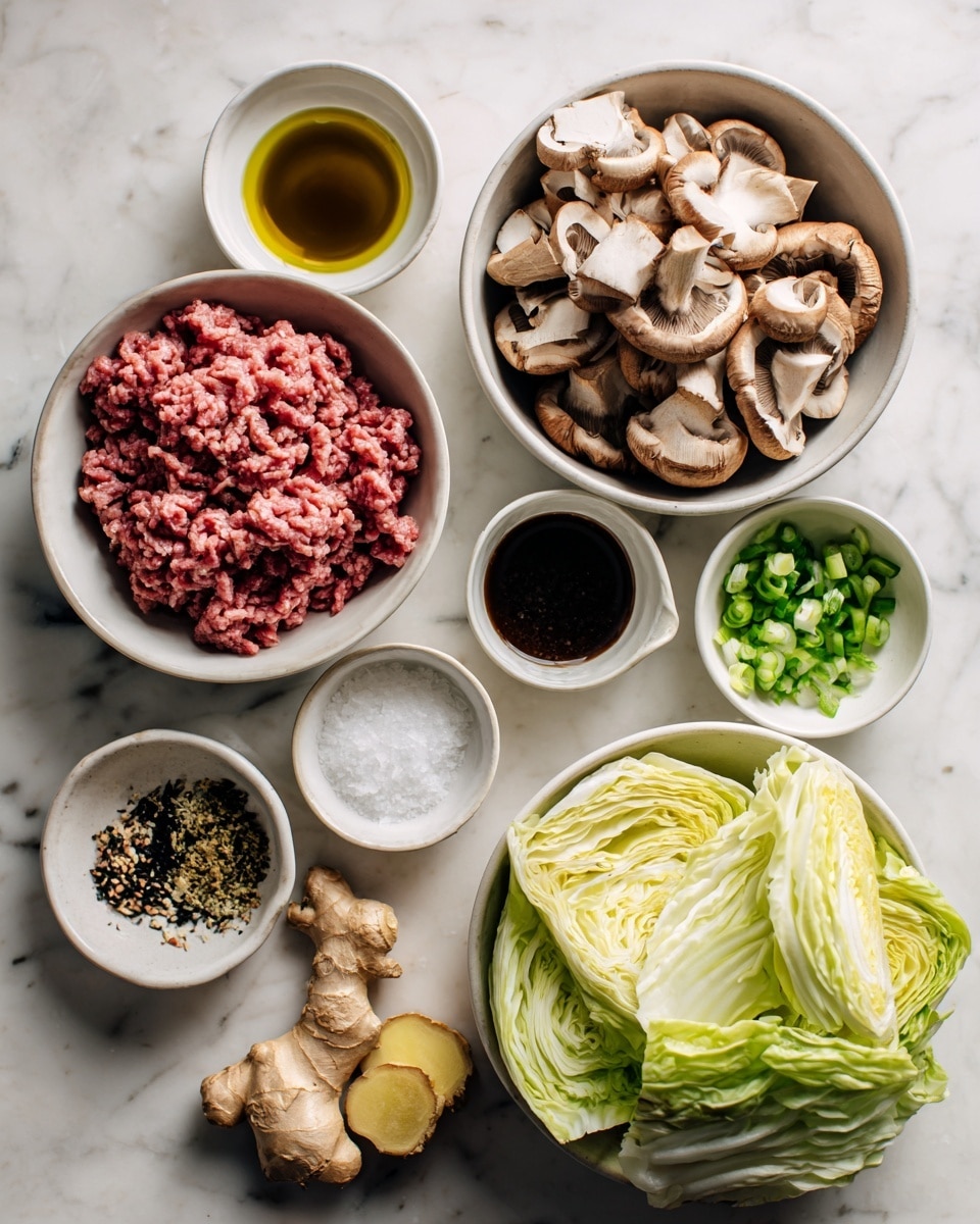 A close-up view of a bowl filled with a cooked ground meat and vegetable stir-fry, showing three main layers: the bottom layer with small, unevenly shaped brown cooked ground meat pieces, the middle layer with bright green and white cabbage leaves and thin, orange carrot strips scattered evenly, and the top layer with small chopped green onions and light sesame seeds sprinkled lightly all over. The bowl is white with a speckled black and brown rim, placed on a white marbled surface with parts of a dark cloth visible nearby. Photo taken with an iphone --ar 4:5 --v 7