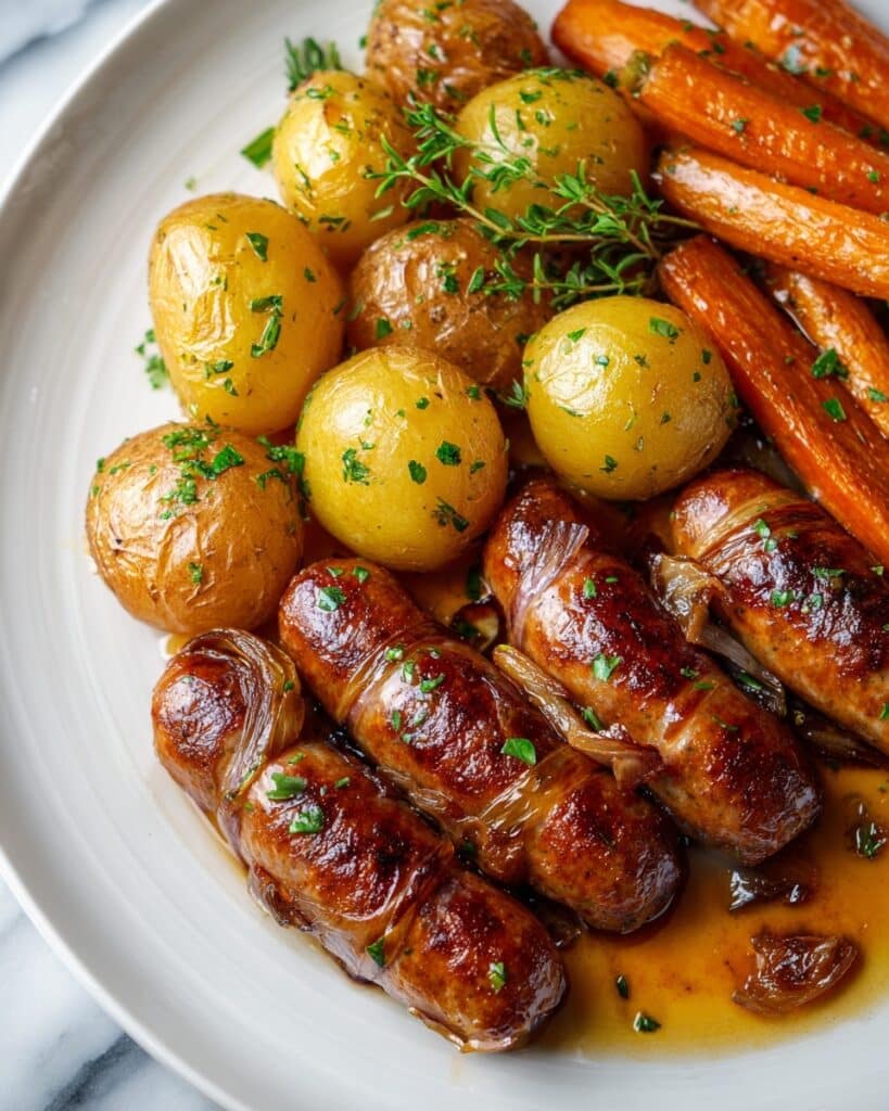 Easy Honey Garlic Sheet Pan Sausage with Roasted Vegetables Recipe