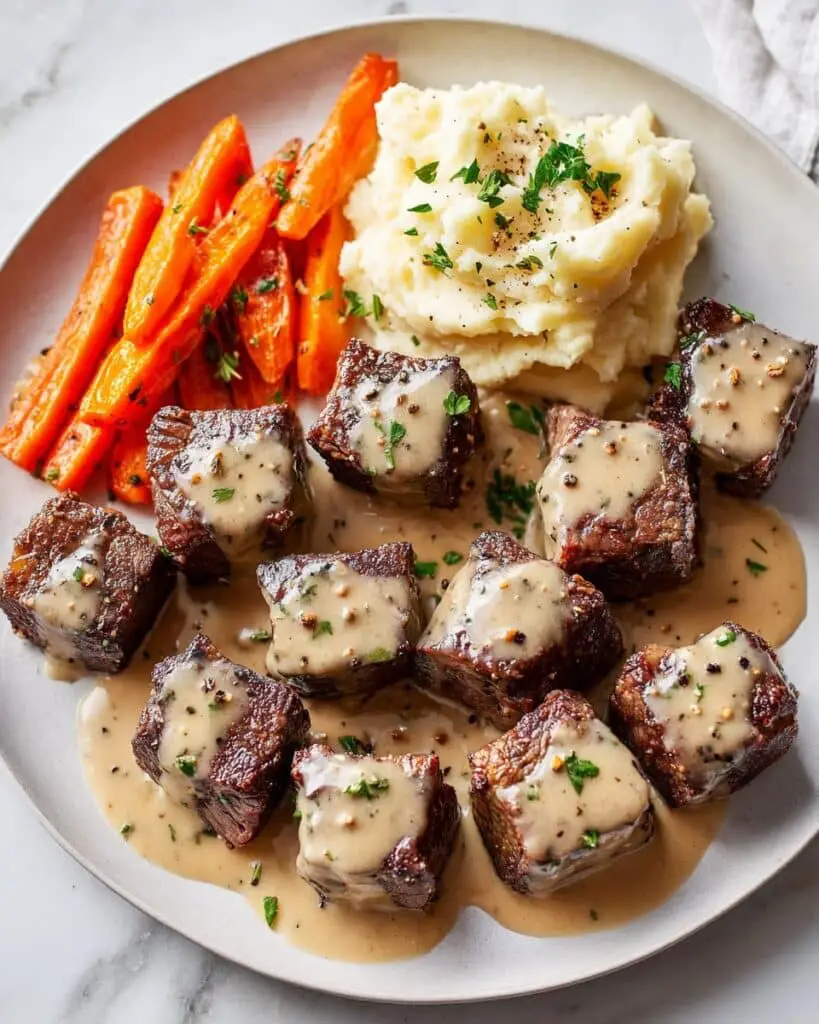 Garlic Butter Steak Bites with a Rich Parmesan Cream Sauce Recipe