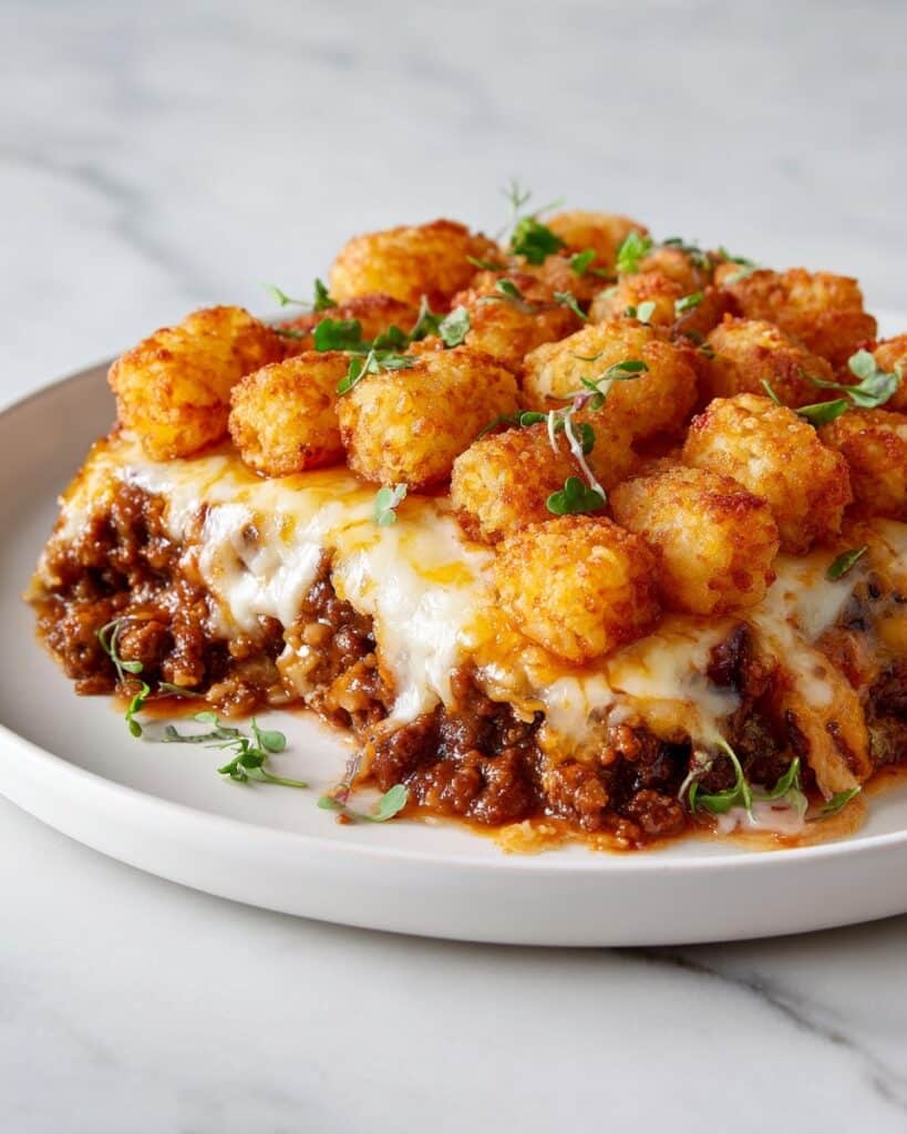 Tater Tot Casserole with Ground Beef and Cheddar Recipe