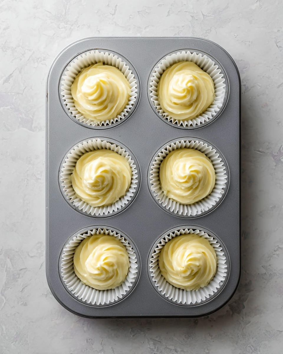 The image shows nine cupcakes arranged in three rows on a white plate with a delicate design. Each cupcake has one light golden-brown base layer with a soft texture, topped with one thick swirl of creamy white frosting. The frosting is smooth and shiny, piped in a circular pattern with a small peak at the center, decorated with tiny purple flower petals scattered on top. A few sprigs of purple flowers lie on the plate near the cupcakes. The background is a white marbled surface. Photo taken with an iphone --ar 4:5 --v 7