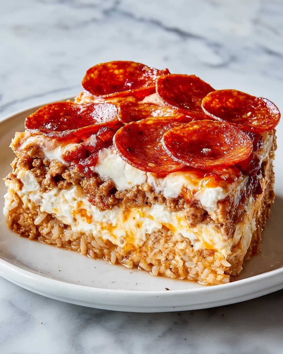 In a white bowl, there is a dish with three main layers. The bottom layer is ground meat, cooked and brown in color, spread evenly across the bowl. On top of this is a thick, chunky layer of red tomato sauce mixed with small pieces of carrot and other vegetables. The top layer is white, shredded cheese mixed with small cauliflower florets, lightly sprinkled with black pepper. A woman's hand is holding a spoon, scooping some of the mixture from the bowl. The background shows a bowl of shredded white cheese and some garlic cloves on a white marbled surface. Photo taken with an iphone --ar 4:5 --v 7