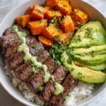 Steak and Sweet Potato Bowls with Avocado-Cilantro Drizzle Recipe