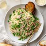 Springtime Spaghetti Carbonara with Peas and Asparagus Recipe