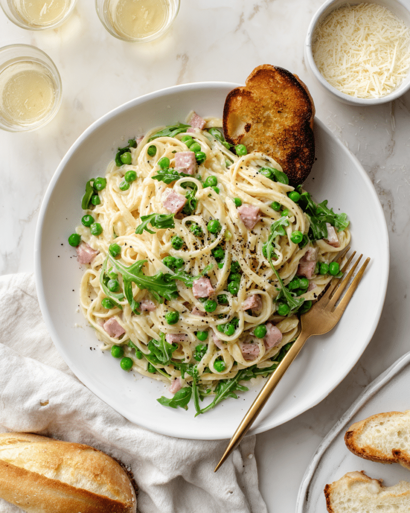 Springtime Spaghetti Carbonara with Peas and Asparagus Recipe