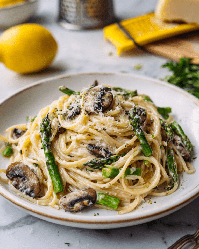 Creamy Mushroom and Asparagus Pasta with Orange Juice Recipe