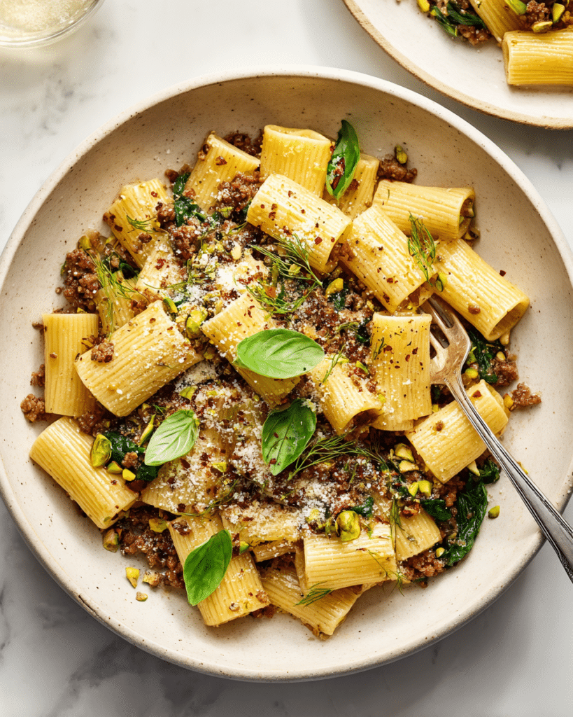 Caramelized Fennel Paccheri with Sausage and Pistachios Recipe