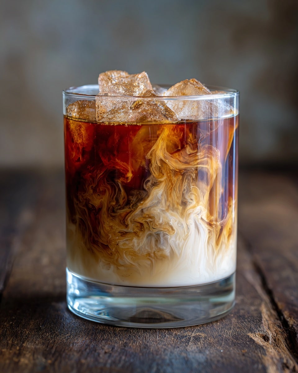 A clear glass jar filled with a layered iced coffee drink sits on a white marbled surface. The bottom layer is a light brown color with smooth texture, topped by a thick creamy white layer of frothy foam sprinkled with a light dusting of brown cinnamon powder. The jar has a simple round shape with a loop design on the front. The soft lighting highlights the contrast between the layers and the textured foam. Photo taken with an iphone --ar 4:5 --v 7