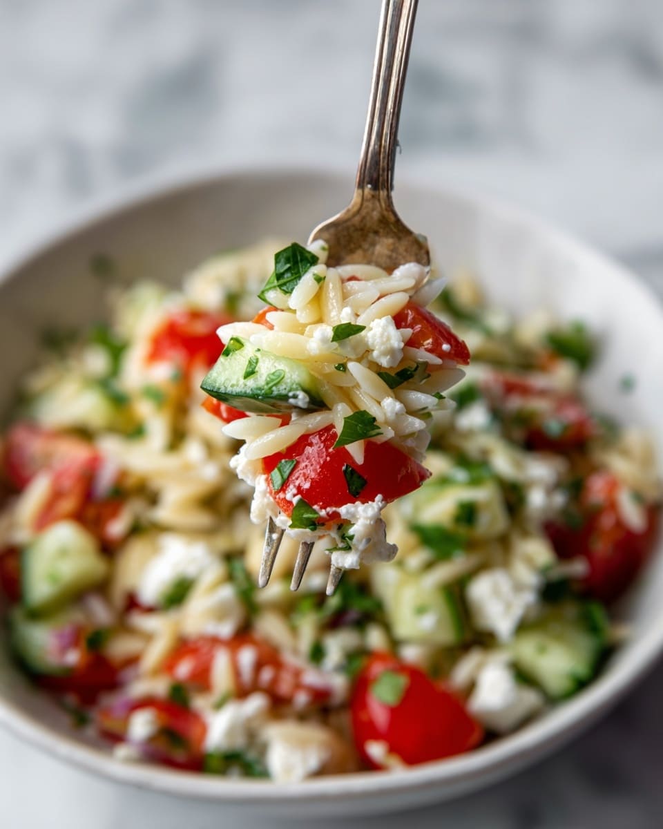 A large round black pot with two handles filled with a mixed salad made of three main layers: the bottom layer is small yellow rice shapes, the middle layer consists of sliced light green cucumbers and red bell pepper cubes, and the top layer is sprinkled with small white soft cheese pieces and finely chopped green herbs. The pot is placed on a white marbled surface with some fresh parsley leaves scattered around and a half lemon positioned at the top left edge. The colors are fresh with a good mix of yellow, green, red, and white, creating a vibrant and appetizing look. photo taken with an iphone --ar 4:5 --v 7