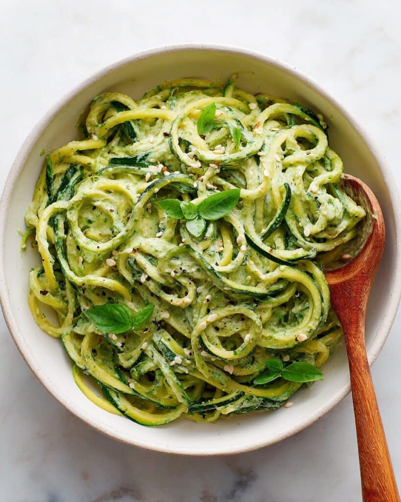 Raw Avocado Pesto Zucchini Noodles Recipe