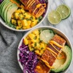 Fish Taco Bowls with Mango Salsa, Cilantro Slaw, and Chipotle Aioli Recipe