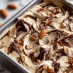 No Churn Mocha Almond Fudge Ice Cream with Hot Fudge Swirls Recipe