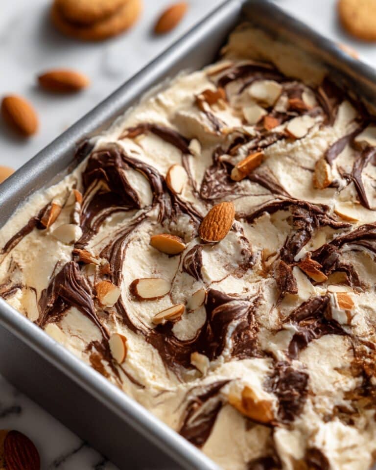 No Churn Mocha Almond Fudge Ice Cream with Hot Fudge Swirls Recipe